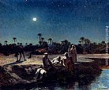 Arab Canvas Paintings - An Arab Encampment By Moonlight